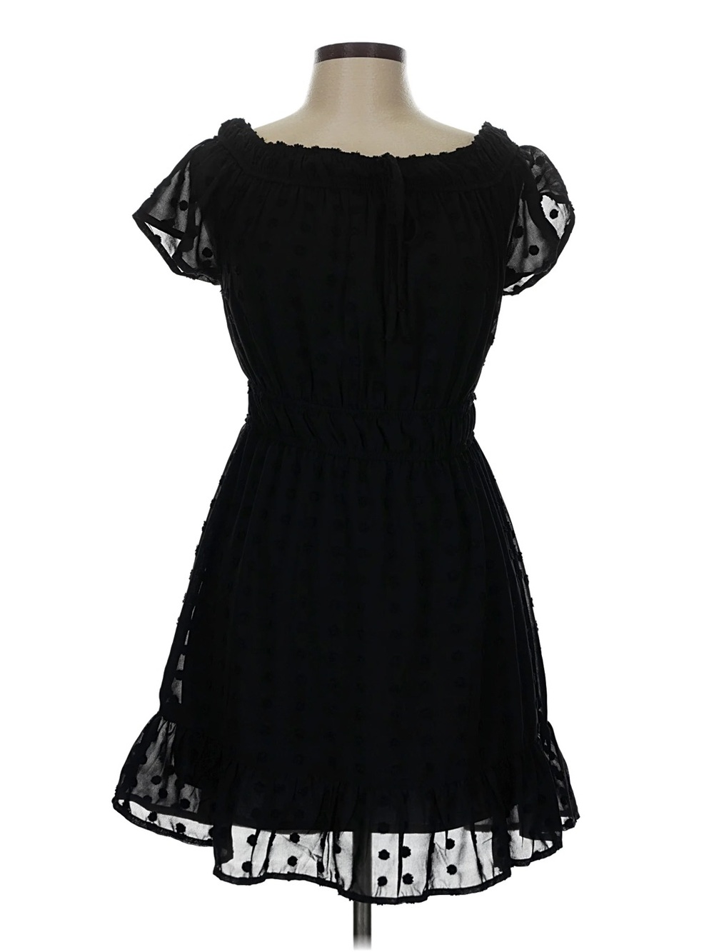 NWT Charlotte Russe Large Black Swiss Dot Short-Sleeve Dress